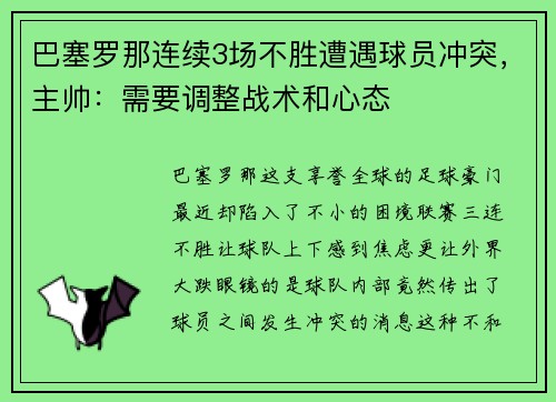 巴塞罗那连续3场不胜遭遇球员冲突，主帅：需要调整战术和心态